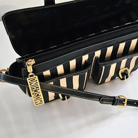 MOSCHINO Bag. Moschino by Redwall Vintage Cream & Black Striped Print - Picture 10 of 13